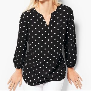 Talbots Black & White Classic Crepe Polka Dot Top Women's Size PM NWT